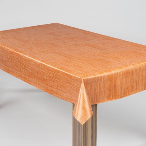 laro Wachstuch-Tischdecke Abwaschbar Garten-Tischdecke Wachstischdecke PVC Plastik-Tischdecken Eckig Meterware Wasserabweisend Abwischbar |70|, Muster:Leinenoptik Orange Bronze, Größe:118x220 von laro