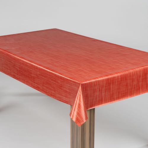 laro Wachstuch-Tischdecke Abwaschbar Garten-Tischdecke Wachstischdecke PVC Plastik-Tischdecken Eckig Meterware Wasserabweisend Abwischbar |70|, Muster:Leinenoptik Rot Orange, Größe:118x200 von laro