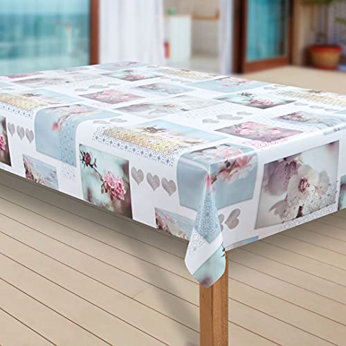 laro Wachstuch-Tischdecke Abwaschbar Garten-Tischdecke Wachstischdecke PVC Plastik-Tischdecken Eckig Meterware Wasserabweisend Abwischbar |70|, Muster:Magnolia Herzen, Größe:110x220 von laro