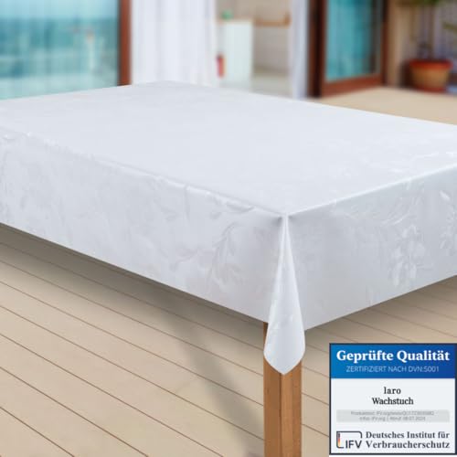 laro Wachstuch-Tischdecke Abwaschbar Garten-Tischdecke Wachstischdecke PVC Plastik-Tischdecken Eckig Meterware Wasserabweisend Abwischbar |73|, Muster:Dhalia Weiss, Größe:140x240 cm von laro