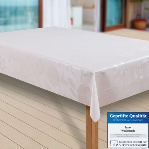 laro Wachstuch-Tischdecke Abwaschbar Garten-Tischdecke Wachstischdecke PVC Plastik-Tischdecken Eckig Meterware Wasserabweisend Abwischbar |74|, Muster:Dhalia Creme, Größe:100x160 cm von laro
