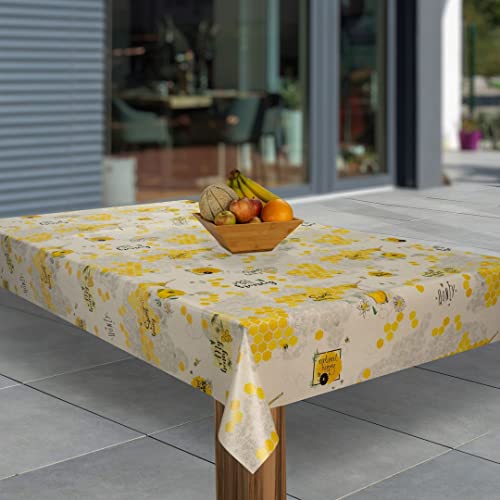 laro Wachstuch-Tischdecke Abwaschbar Garten-Tischdecke Wachstischdecke PVC Plastik-Tischdecken Eckig Meterware Wasserabweisend Abwischbar AP, Muster:Bienen Wabe Honig, Größe:80x80 von laro