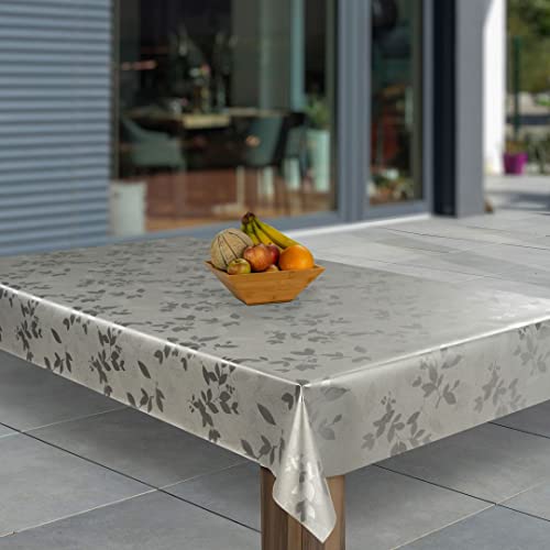 laro Wachstuch-Tischdecke Abwaschbar Garten-Tischdecke Wachstischdecke PVC Plastik-Tischdecken Eckig Meterware Wasserabweisend Abwischbar AQ, Muster:Blätter Silber Schwarz Metallic, Größe:140x140 von laro