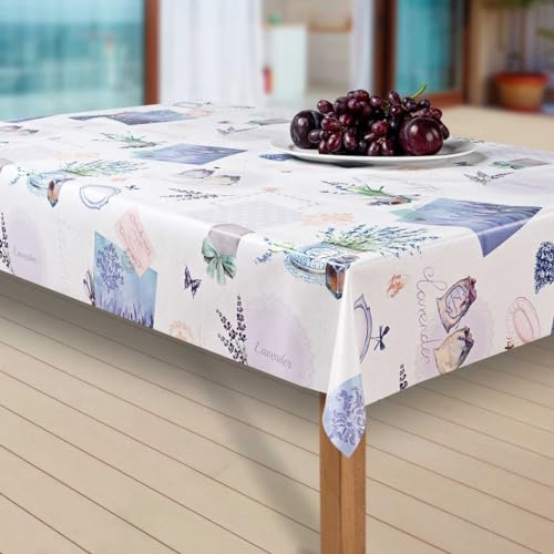 laro Wachstuch-Tischdecke Abwaschbar Garten-Tischdecke Wachstischdecke PVC Plastik-Tischdecken Eckig Meterware Wasserabweisend Abwischbar AQ, Muster:Lavendel. blau/lila, Größe:80x120 cm von laro