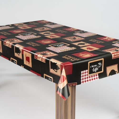 laro Wachstuch-Tischdecke Abwaschbar Garten-Tischdecke Wachstischdecke PVC Plastik-Tischdecken Eckig Meterware Wasserabweisend Abwischbar AS, Muster:Kaffee Barista Schwarz Rot, Größe:100x140 von laro
