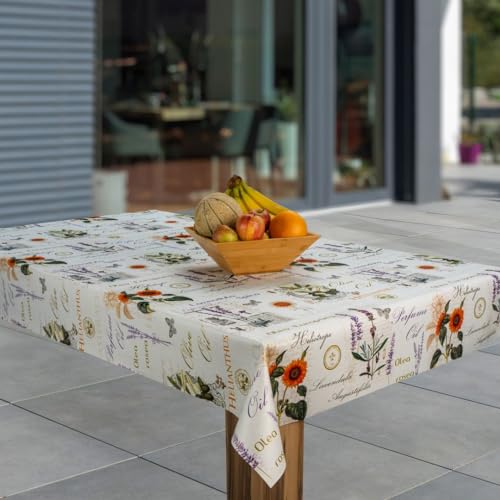 laro Wachstuch-Tischdecke Abwaschbar Garten-Tischdecke Wachstischdecke PVC Plastik-Tischdecken Eckig Meterware Wasserabweisend Abwischbar AS, Muster:Lavendel Sonnenblumen Provence, Größe:140x240 von laro
