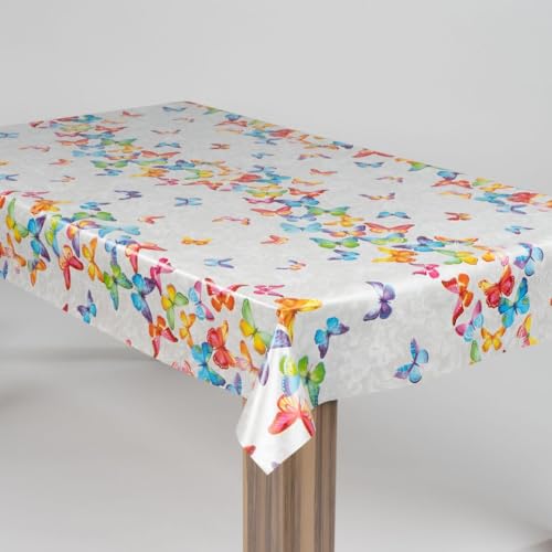 laro Wachstuch-Tischdecke Abwaschbar Garten-Tischdecke Wachstischdecke PVC Plastik-Tischdecken Eckig Meterware Wasserabweisend Abwischbar AS, Muster:Schmetterlingsballet Bunt, Größe:90x120 von laro