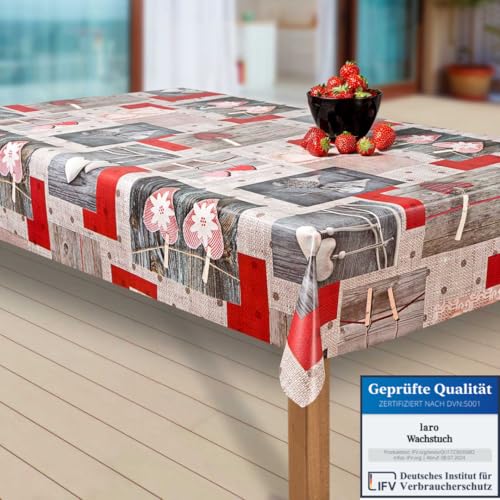 laro Wachstuch-Tischdecke Abwaschbar Garten-Tischdecke Wachstischdecke PVC Plastik-Tischdecken Eckig Meterware Wasserabweisend Abwischbar EZ, Muster:Herz. rot/grau, Größe:140x280 von laro