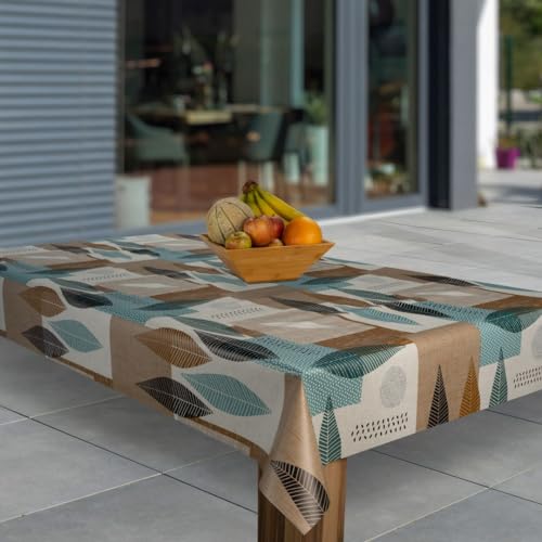 laro Wachstuch-Tischdecke Abwaschbar Garten-Tischdecke Wachstischdecke PVC Plastik-Tischdecken Eckig Meterware Wasserabweisend Abwischbar G03, Muster:Blätter Braun Blau Patchwork, Größe:118x140 von laro