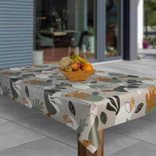 laro Wachstuch-Tischdecke Abwaschbar Garten-Tischdecke Wachstischdecke PVC Plastik-Tischdecken Eckig Meterware Wasserabweisend Abwischbar G03, Muster:Blätter Braun Silber Abstrakt, Größe:110x180 von laro