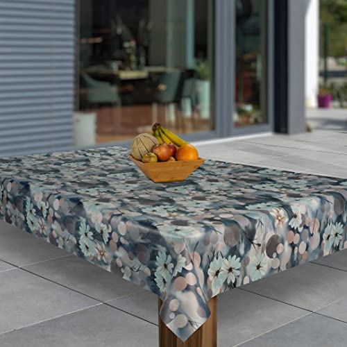 laro Wachstuch-Tischdecke Abwaschbar Garten-Tischdecke Wachstischdecke PVC Plastik-Tischdecken Eckig Meterware Wasserabweisend Abwischbar G03, Muster:Blume Blau Kreise Braun, Größe:90x90 von laro