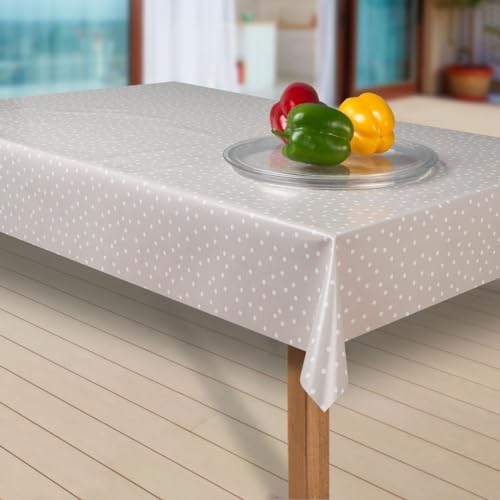 laro Wachstuch-Tischdecke Abwaschbar Garten-Tischdecke Wachstischdecke PVC Plastik-Tischdecken Eckig Meterware Wasserabweisend Abwischbar G03, Muster:Punkte beige-Weiss, Größe:110x200 cm von laro