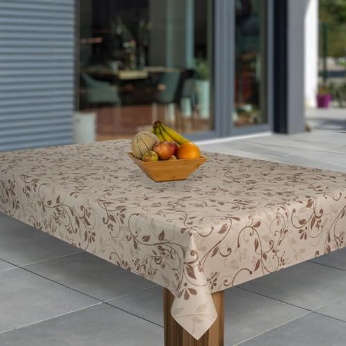 laro Wachstuch-Tischdecke Abwaschbar Garten-Tischdecke Wachstischdecke PVC Plastik-Tischdecken Eckig Meterware Wasserabweisend Abwischbar G03, Muster:Ranken Beige Braun Bronzen, Größe:90x90 von laro