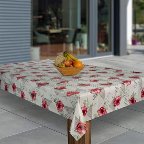laro Wachstuch-Tischdecke Abwaschbar Garten-Tischdecke Wachstischdecke PVC Plastik-Tischdecken Eckig Meterware Wasserabweisend Abwischbar G03, Muster:Rose Rot Braun, Größe:110x200 von laro