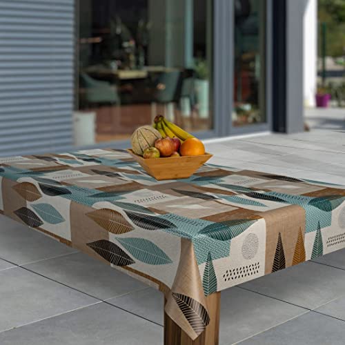 laro Wachstuch-Tischdecke Abwaschbar Garten-Tischdecke Wachstischdecke PVC Plastik-Tischdecken Eckig Meterware Wasserabweisend Abwischbar G07, Muster:Blätter Braun Blau Patchwork, Größe:130x160 von laro