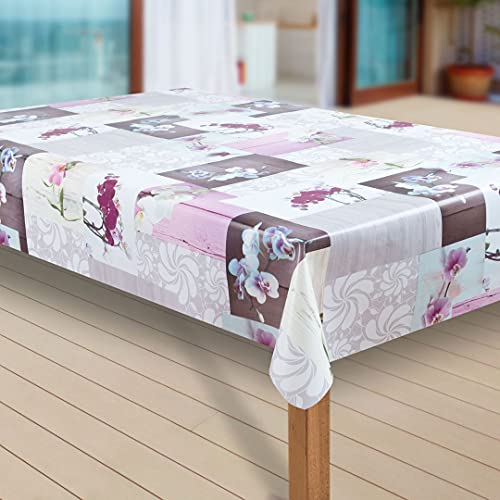 laro Wachstuch-Tischdecke Abwaschbar Garten-Tischdecke Wachstischdecke PVC Plastik-Tischdecken Eckig Meterware Wasserabweisend Abwischbar G07, Muster:Orchidee, Größe:110x200 cm von laro