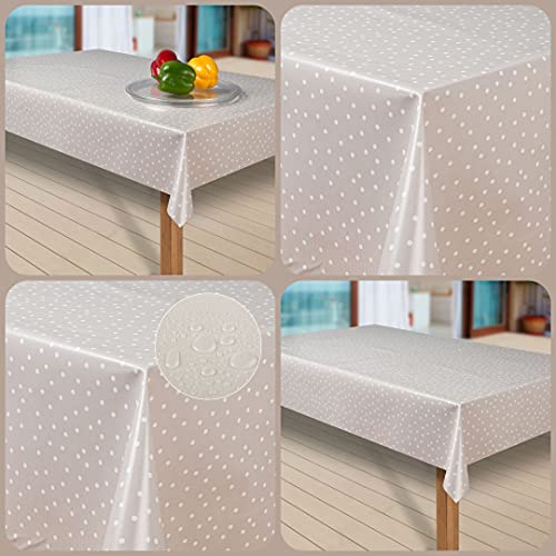 laro Wachstuch-Tischdecke Abwaschbar Garten-Tischdecke Wachstischdecke PVC Plastik-Tischdecken Eckig Meterware Wasserabweisend Abwischbar G07, Muster:Punkte beige-Weiss, Größe:118x240 cm von laro