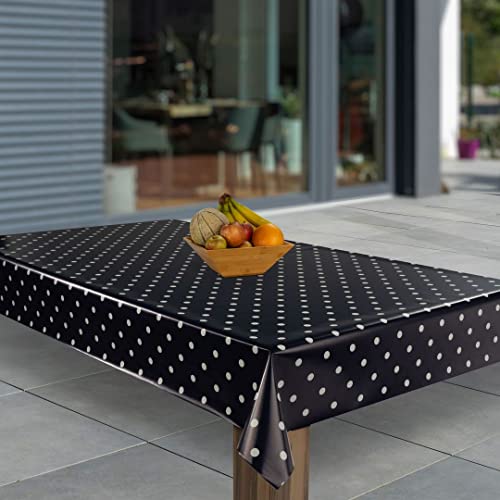laro Wachstuch-Tischdecke Abwaschbar Garten-Tischdecke Wachstischdecke PVC Plastik-Tischdecken Eckig Meterware Wasserabweisend Abwischbar G07, Muster:Schwarz Punkte Hochglanz, Größe:130x240 von laro
