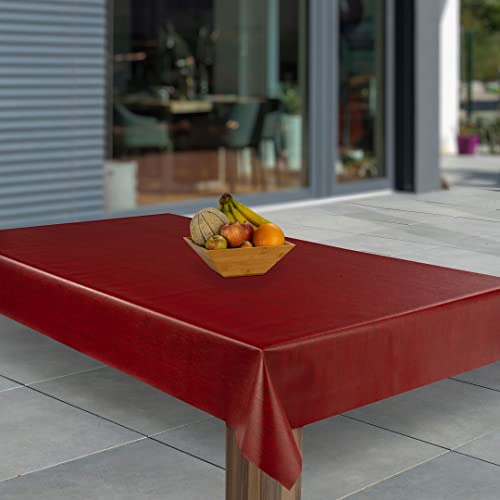 laro Wachstuch-Tischdecke Abwaschbar Garten-Tischdecke Wachstischdecke PVC Plastik-Tischdecken Eckig Meterware Wasserabweisend Abwischbar GAC, Muster:Weinrot Leinenoptik, Größe:110x200 von laro