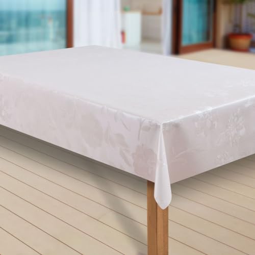 laro Wachstuch-Tischdecke Abwaschbar Garten-Tischdecke Wachstischdecke PVC Plastik-Tischdecken Eckig Meterware Wasserabweisend Abwischbar GAE, Muster:Dhalia Creme, Größe:110x110 cm von laro
