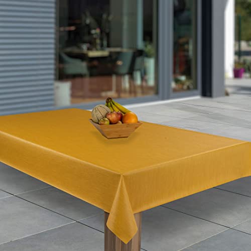 laro Wachstuch-Tischdecke Abwaschbar Garten-Tischdecke Wachstischdecke PVC Plastik-Tischdecken Eckig Meterware Wasserabweisend Abwischbar GAE, Muster:Gelb Orange Fasen Leinenoptik, Größe:90x90 von laro