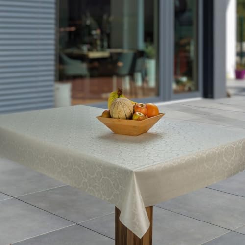 laro Wachstuch-Tischdecke Abwaschbar Garten-Tischdecke Wachstischdecke PVC Plastik-Tischdecken Eckig Meterware Wasserabweisend Abwischbar GAE, Muster:Geprägt Relief Blumen Beige Cream, Größe:110x180 von laro