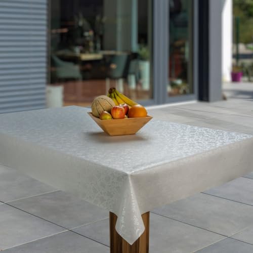 laro Wachstuch-Tischdecke Abwaschbar Garten-Tischdecke Wachstischdecke PVC Plastik-Tischdecken Eckig Meterware Wasserabweisend Abwischbar GAE, Muster:Geprägt Relief Blumen Grau Weiß, Größe:80x120 von laro
