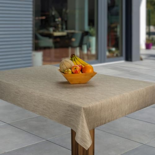 laro Wachstuch-Tischdecke Abwaschbar Garten-Tischdecke Wachstischdecke PVC Plastik-Tischdecken Eckig Meterware Wasserabweisend Abwischbar GAE, Muster:Leinenoptik Beige Braun, Größe:130x300 von laro