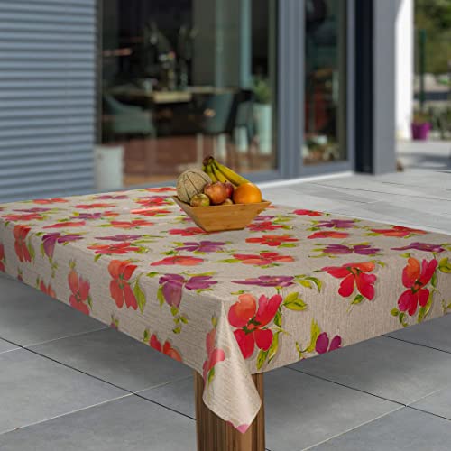 laro Wachstuch-Tischdecke Abwaschbar Wachstischdecke PVC Plastik-Tischdecken Eckig Meterware Abwischbar, Muster:Blumen Rot Violett, Größe:140x260 von laro