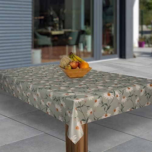laro Wachstuch-Tischdecke Abwaschbar Wachstischdecke PVC Plastik-Tischdecken Eckig Meterware Abwischbar, Muster:Gänseblümchen Weiß, Größe:130x130 von laro