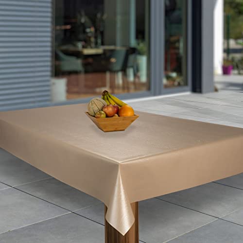 laro Wachstuch-Tischdecke Abwaschbar Wachstischdecke PVC Plastik-Tischdecken Eckig Meterware Abwischbar, Muster:Lederoptik Beige, Größe:140x400 von laro