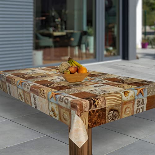 laro Wachstuch-Tischdecke Abwaschbar Wachstischdecke PVC Plastik-Tischdecken Eckig Meterware Abwischbar, Muster:Seestern Muscheln Meer, Größe:130x180 von laro