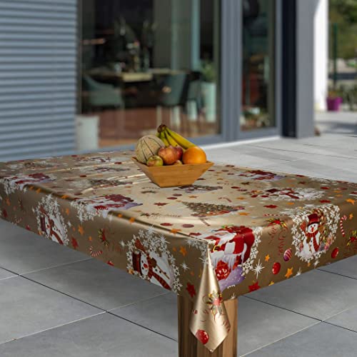 laro Wachstuch-Tischdecke Abwaschbar Wachstischdecke PVC Plastik-Tischdecken Eckig Meterware Abwischbar, Muster:Weihnachten Gold Schneemann, Größe:118x160 von laro