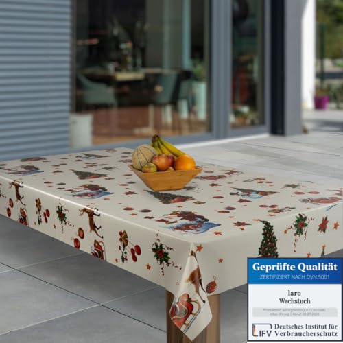 laro Wachstuch-Tischdecke Abwaschbar Wachstischdecke PVC Plastik-Tischdecken Eckig Meterware Abwischbar, Muster:Weihnachten Schneemann Geschenke Baum, Größe:140x240 von laro