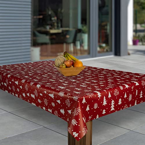 laro Wachstuch-Tischdecke Abwaschbar Wachstischdecke PVC Plastik-Tischdecken Eckig Meterware Abwischbar, Muster:Weihnachten Tannenbaum Rot Weiß, Größe:140x220 von laro