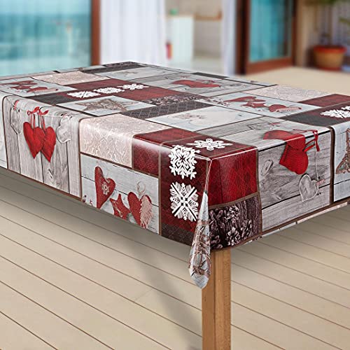 laro Wachstuch-Tischdecke Sterne Weihnachten Weihnachts-Motive PVC Wachstischdecke Eckig Meterware Wasserabweisend Abwischbar |20|, Muster:Schneeflocken weinrot, Größe:130x200 cm von laro