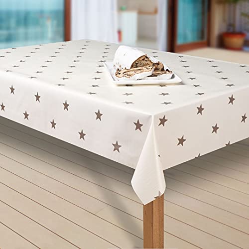 laro Wachstuch-Tischdecke Sterne Weihnachten Weihnachts-Motive PVC Wachstischdecke Eckig Meterware Wasserabweisend Abwischbar |20|, Muster:Sterne Creme-Gold, Größe:100x200 cm von laro