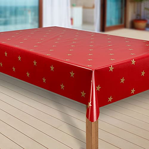 laro Wachstuch-Tischdecke Sterne Weihnachten Weihnachts-Motive PVC Wachstischdecke Eckig Meterware Wasserabweisend Abwischbar |20|, Muster:Sterne rot-Gold, Größe:100x140 cm von laro