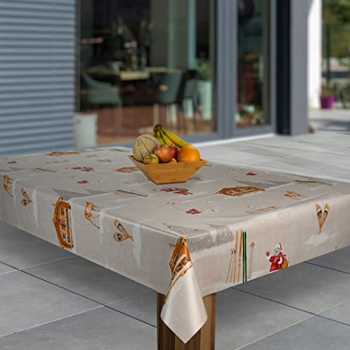 laro Wachstuch-Tischdecke Sterne Weihnachten Weihnachts-Motive PVC Wachstischdecke Eckig Meterware Wasserabweisend Abwischbar |20|, Muster:Weihnachten Haus Blume Beige, Größe:130x160 von laro