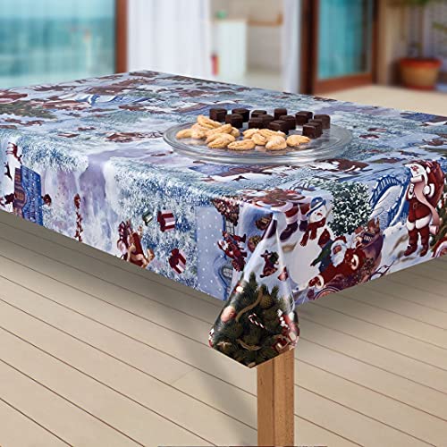 laro Wachstuch-Tischdecke Sterne Weihnachten Weihnachts-Motive PVC Wachstischdecke Eckig Meterware Wasserabweisend Abwischbar |20|, Muster:Weihnachtsmann blau, Größe:110x130 cm von laro