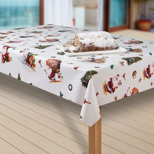 laro Wachstuch-Tischdecke Sterne Weihnachten Weihnachts-Motive PVC Wachstischdecke Eckig Meterware Wasserabweisend Abwischbar |20|, Muster:Weihnachtsmann weiß, Größe:90x90 cm von laro