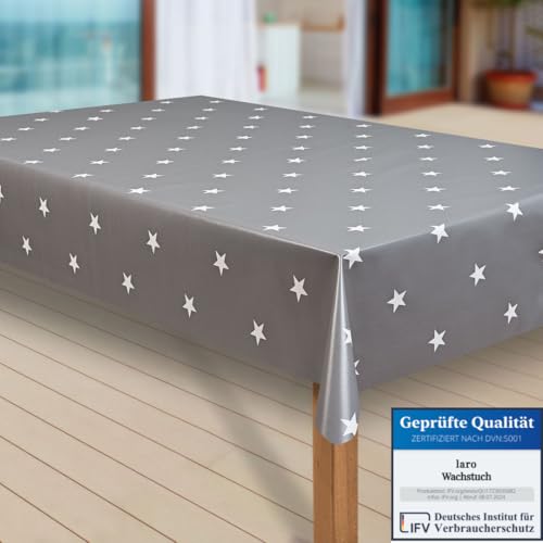 laro Wachstuch-Tischdecke Sterne Weihnachten Weihnachts-Motive PVC Wachstischdecke Eckig Meterware Wasserabweisend Abwischbar |33|, Muster:Sterne grau-Weiss, Größe:110x200 cm von laro