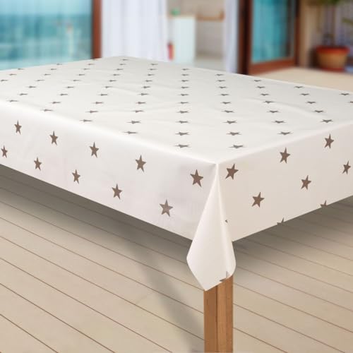 laro Wachstuch-Tischdecke Sterne Weihnachten Weihnachts-Motive PVC Wachstischdecke Eckig Meterware Wasserabweisend Abwischbar GAL, Muster:Sterne Creme-Gold, Größe:100x220 von laro