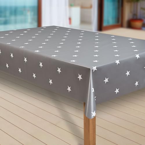 laro Wachstuch-Tischdecke Sterne Weihnachten Weihnachts-Motive PVC Wachstischdecke Eckig Meterware Wasserabweisend Abwischbar GAL, Muster:Sterne grau-Weiss, Größe:110x220 von laro