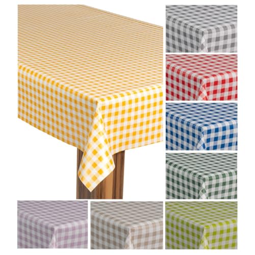 laro Wachstuch-Tischdecke Wachstischdecke Gartentischdecke, Muster:Kariert Karo Weiß Gelb, Größe:130x200 von laro