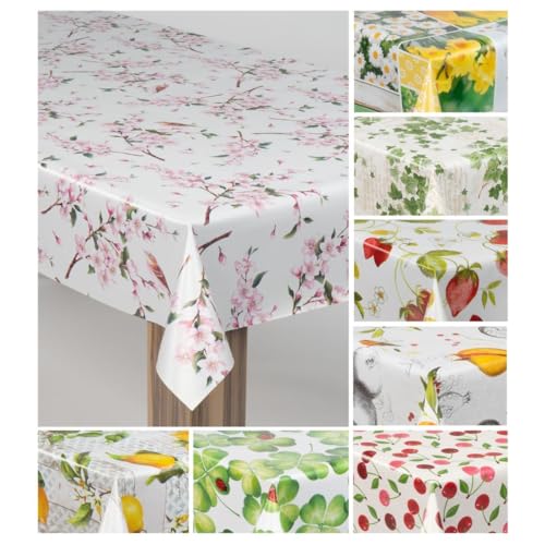 laro Wachstuch-Tischdecke Wachstischdecke Gartentischdecke, Muster:Kirschblüten Rosa Weiß, Größe:130x220 von laro