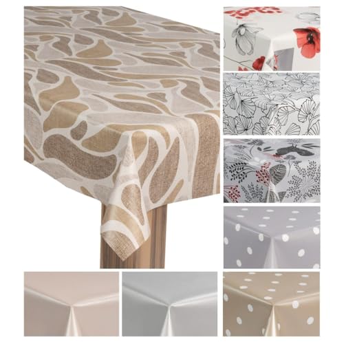 laro Wachstuch-Tischdecke Wachstischdecke Gartentischdecke, Muster:Sanfte Wellen Beige Naturdesign, Größe:130x160 von laro