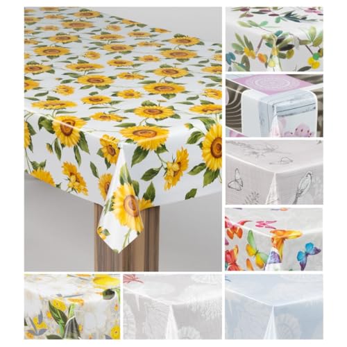 laro Wachstuch-Tischdecke Wachstischdecke Gartentischdecke, Muster:Sonnenblumen Sonnenfreude Gelb Weiß, Größe:100x280 von laro