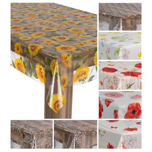 laro Wachstuch-Tischdecke Wachstischdecke Gartentischdecke, Muster:Transparent Sonnenblumen, Größe:100x210 von laro