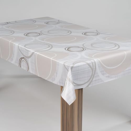 laro Wachstuch-Tischdecke Wachstischdecke Gartentischdecke Kreiswogen Weiß Beige, Muster:Kreiswogen Weiß Beige, Größe:100x140 von laro